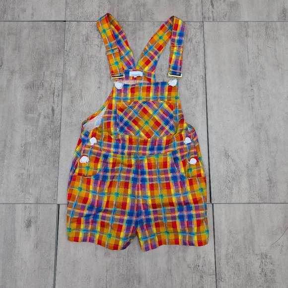 WeWoreWhat Women's Rainbow Plaid Overall Shorts Size XS NWT - Picture 2 of 9